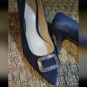 Vintage Pelle Moda Blue Suede With Crystal Buckle 7